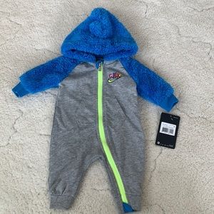 NWT Nike neon fuzzy hooded onesie